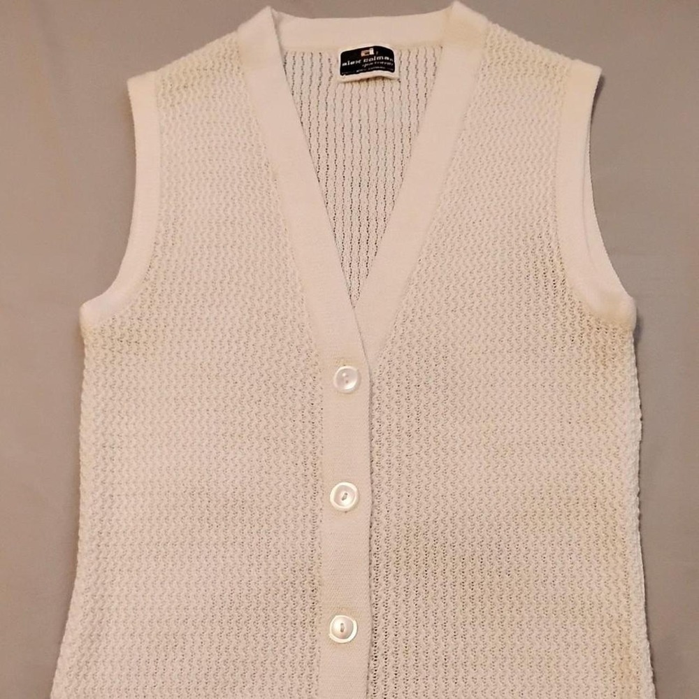 Vintage 70s Cream Open Knit Sweater Vest Alex Colman